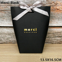 Load image into Gallery viewer, 5pcs Black White Merci Thank You Gift Packaging Candy Kraft Paper Bag Wedding Dragee Gift Box Cookie Gift Bags Wrapping Supplies