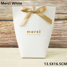 Load image into Gallery viewer, 5pcs Black White Merci Thank You Gift Packaging Candy Kraft Paper Bag Wedding Dragee Gift Box Cookie Gift Bags Wrapping Supplies