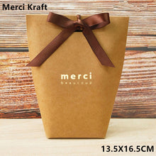 Load image into Gallery viewer, 5pcs Black White Merci Thank You Gift Packaging Candy Kraft Paper Bag Wedding Dragee Gift Box Cookie Gift Bags Wrapping Supplies