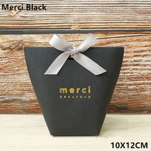 Load image into Gallery viewer, 5pcs Black White Merci Thank You Gift Packaging Candy Kraft Paper Bag Wedding Dragee Gift Box Cookie Gift Bags Wrapping Supplies