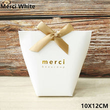 Load image into Gallery viewer, 5pcs Black White Merci Thank You Gift Packaging Candy Kraft Paper Bag Wedding Dragee Gift Box Cookie Gift Bags Wrapping Supplies