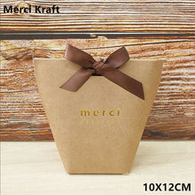 Load image into Gallery viewer, 5pcs Black White Merci Thank You Gift Packaging Candy Kraft Paper Bag Wedding Dragee Gift Box Cookie Gift Bags Wrapping Supplies