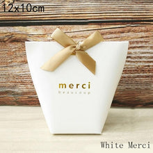 Load image into Gallery viewer, 5pcs Upscale Black White Bronzing "Merci" Candy Bag French Thank You Wedding Favors Gift Box Package Birthday Party Favor Bags