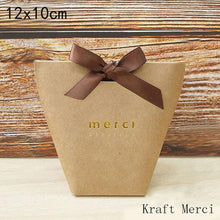 Load image into Gallery viewer, 5pcs Upscale Black White Bronzing "Merci" Candy Bag French Thank You Wedding Favors Gift Box Package Birthday Party Favor Bags