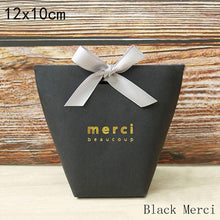 Load image into Gallery viewer, 5pcs Upscale Black White Bronzing "Merci" Candy Bag French Thank You Wedding Favors Gift Box Package Birthday Party Favor Bags