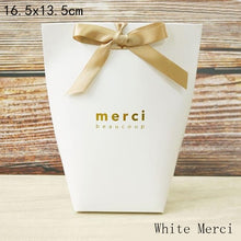 Load image into Gallery viewer, 5pcs Upscale Black White Bronzing "Merci" Candy Bag French Thank You Wedding Favors Gift Box Package Birthday Party Favor Bags