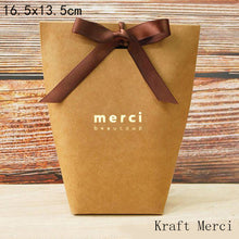 Load image into Gallery viewer, 5pcs Upscale Black White Bronzing "Merci" Candy Bag French Thank You Wedding Favors Gift Box Package Birthday Party Favor Bags