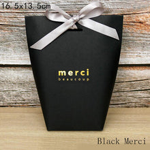 Load image into Gallery viewer, 5pcs Upscale Black White Bronzing "Merci" Candy Bag French Thank You Wedding Favors Gift Box Package Birthday Party Favor Bags