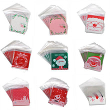 Load image into Gallery viewer, 50pcs 10x10cm Christmas Cookie Candy Gift Bags Plastic Self-adhesive Biscuits Snack Packaging Bags Xmas Decoration Favors