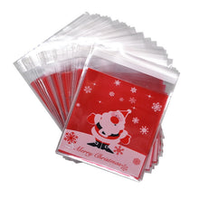 Load image into Gallery viewer, 50pcs 10x10cm Christmas Cookie Candy Gift Bags Plastic Self-adhesive Biscuits Snack Packaging Bags Xmas Decoration Favors